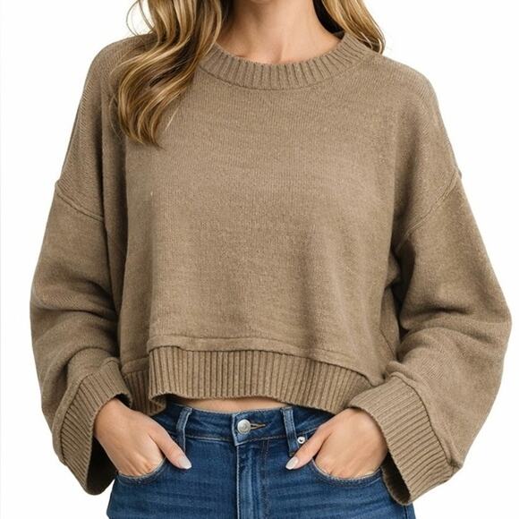 Double Zero Sweaters - DOUBLE ZERO Womens Pullover Sweater Size L Beige Long Sleeve Crew Neck Relaxed